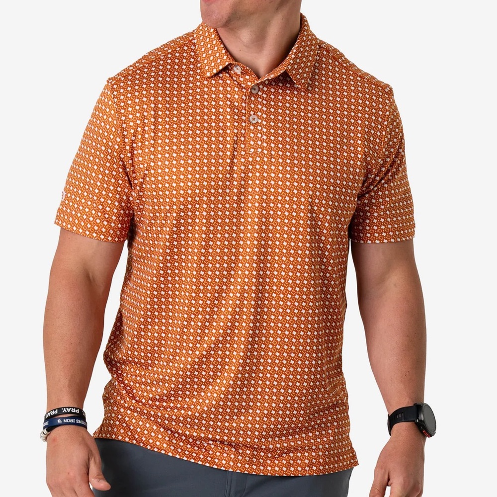 Burlebo Performance Polo - Texas - Orange and White -XL